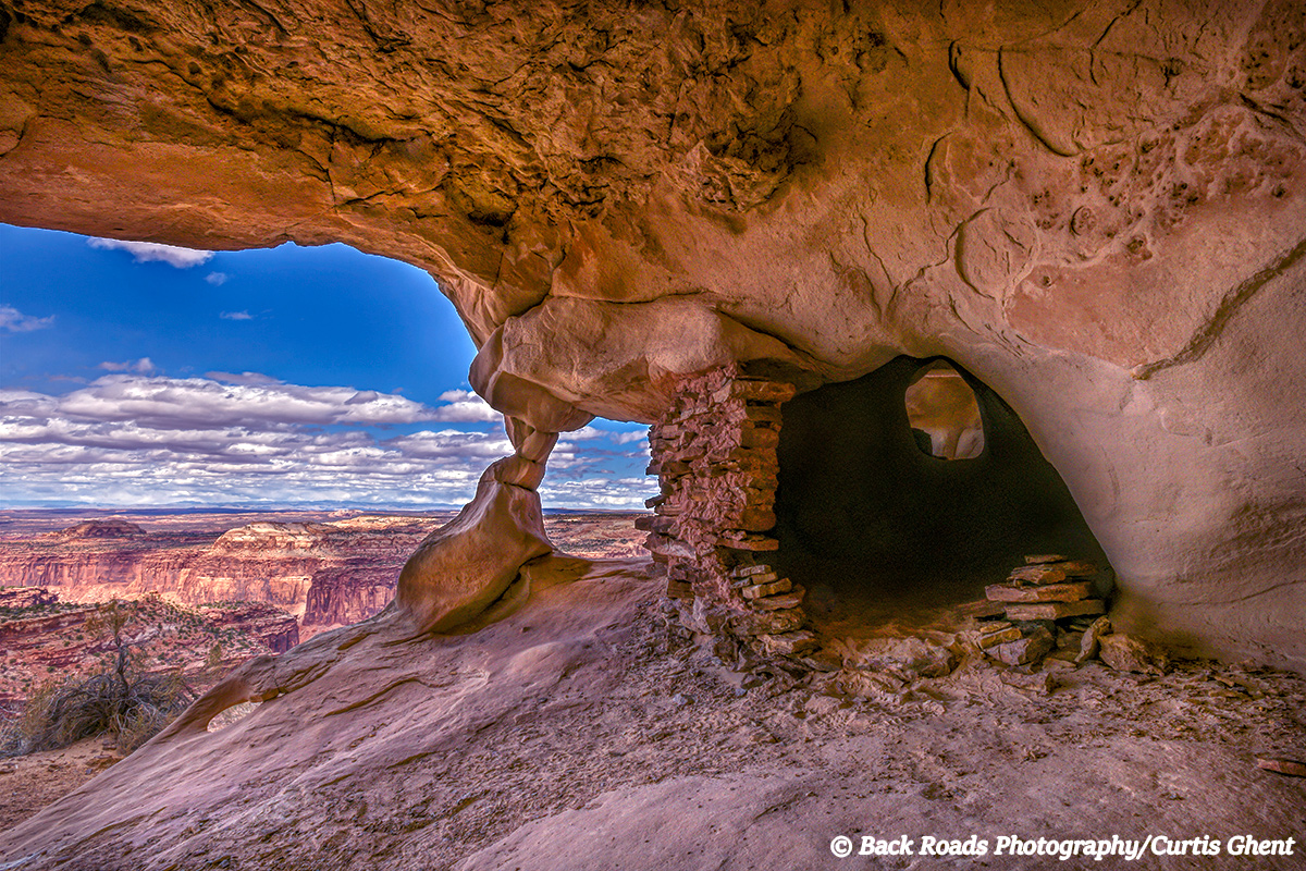 High atop Aztec Butte in Canyonlands National Park is the ruin with an outstanding view.