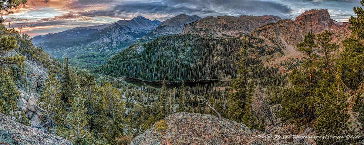 panorama, rocky mountain national park, sunrise, longs peak, colorado
