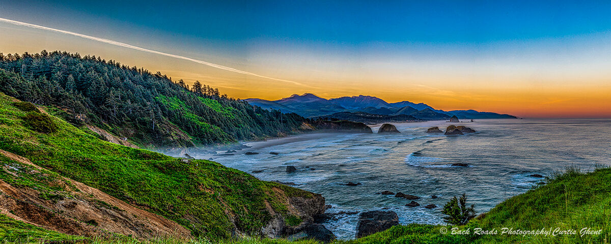 panorama, ecola state park, Washington, sunrise, ocean