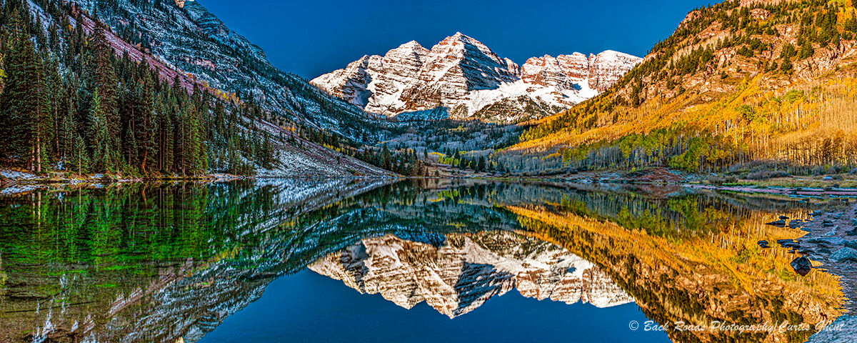 Beautiful morning a the Maroon Bells near Aspen, Colorado.  This iconic Colorado location near fails to deliver an awesome view...